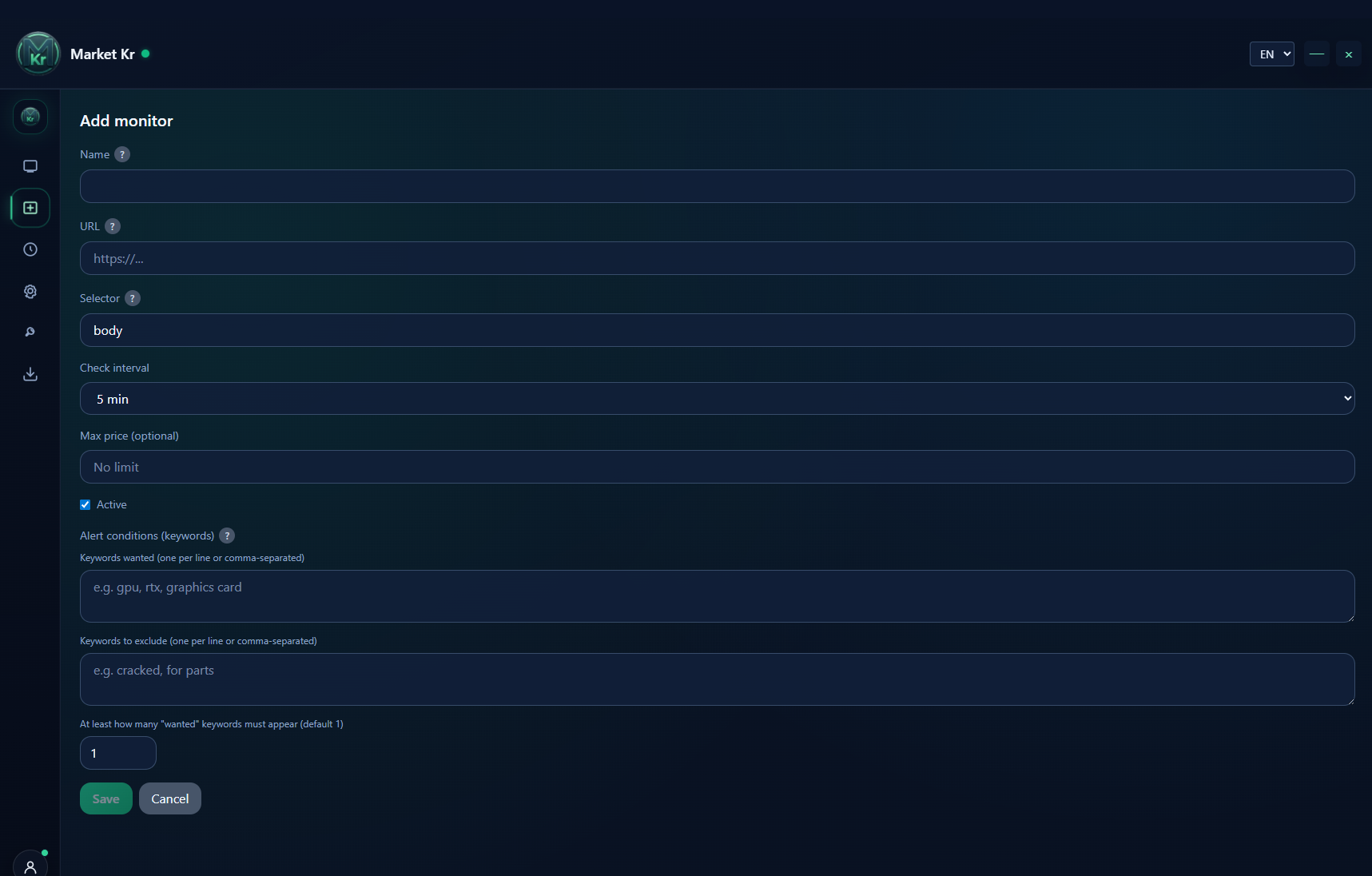 Market Kr — ajouter un monitor